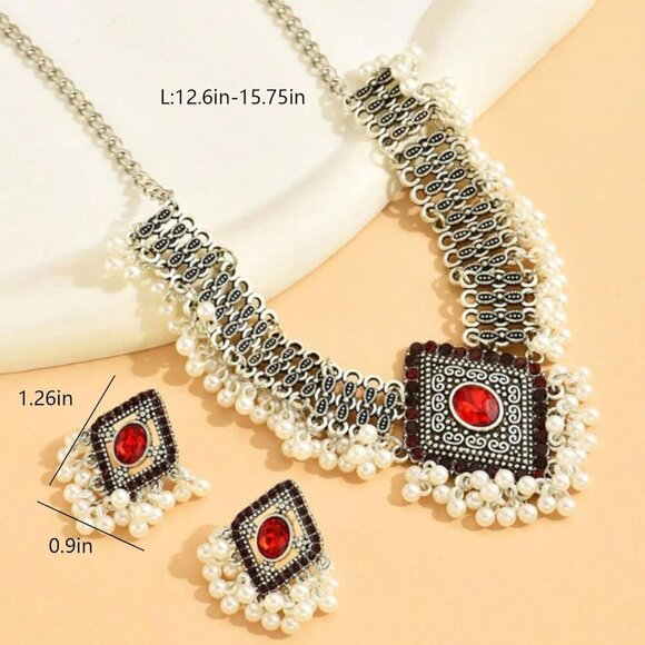 🆕 Women Red Traditional Necklace Dangling Jhumkas Perfect Indian Jewelry Gift - Picture 6 of 7